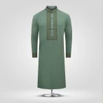 Green Textured And Embroidered Cotton Slim Fit Panjabi