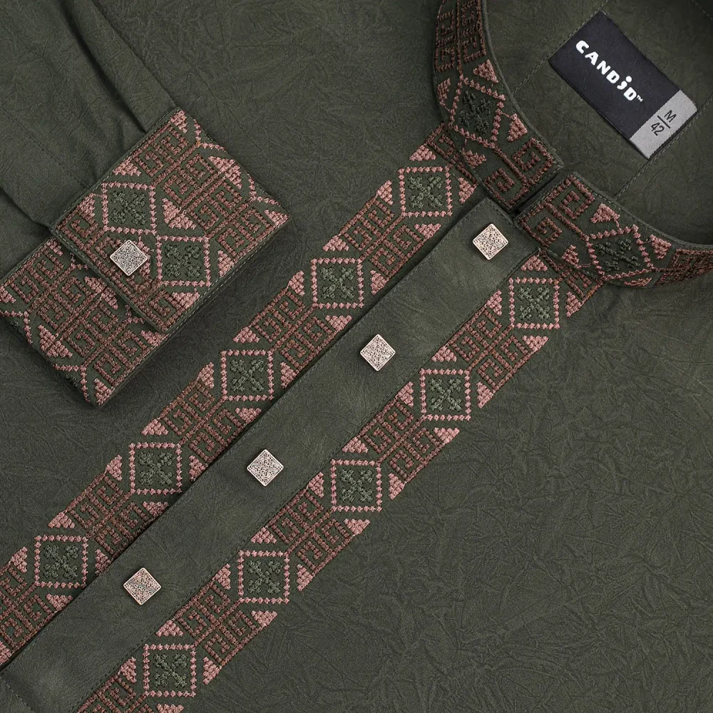 Army Green Embroidered Panjabi