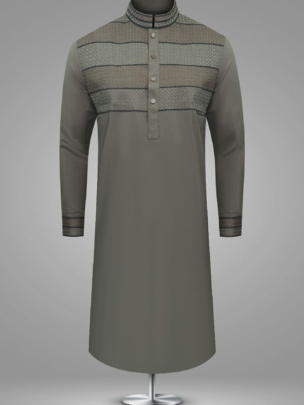 Olive Green Embroidered Panjabi - M