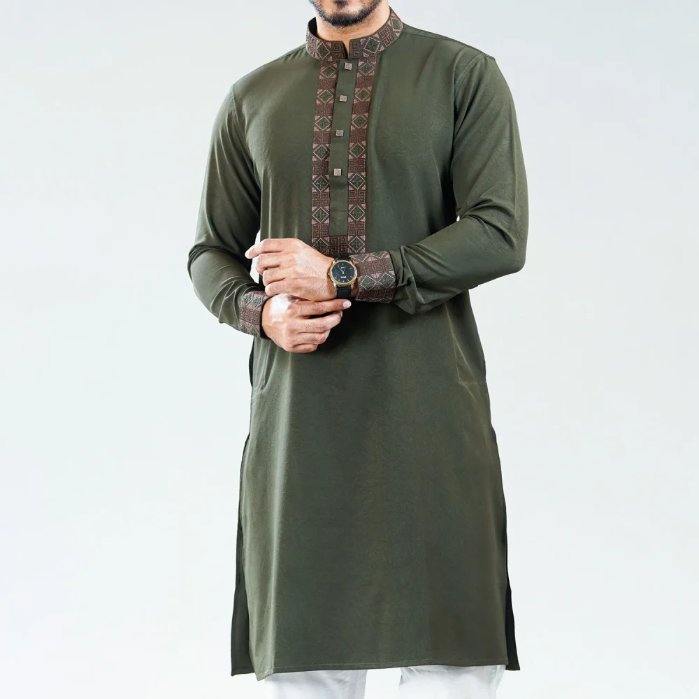 Army Green Embroidered Panjabi