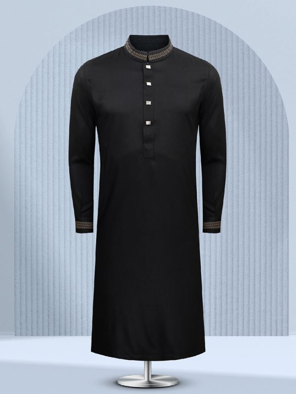 Jet Black Embroidered Panjabi - M