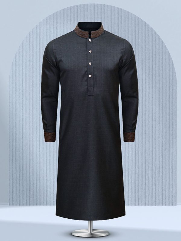 Elegant Black Embroidered Panjabi - M