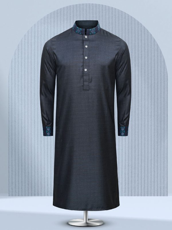 Slate Black Embroidered Panjabi - S