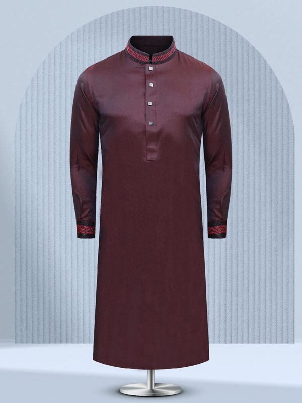 Maroon Luxury Cotton Panjabi - M