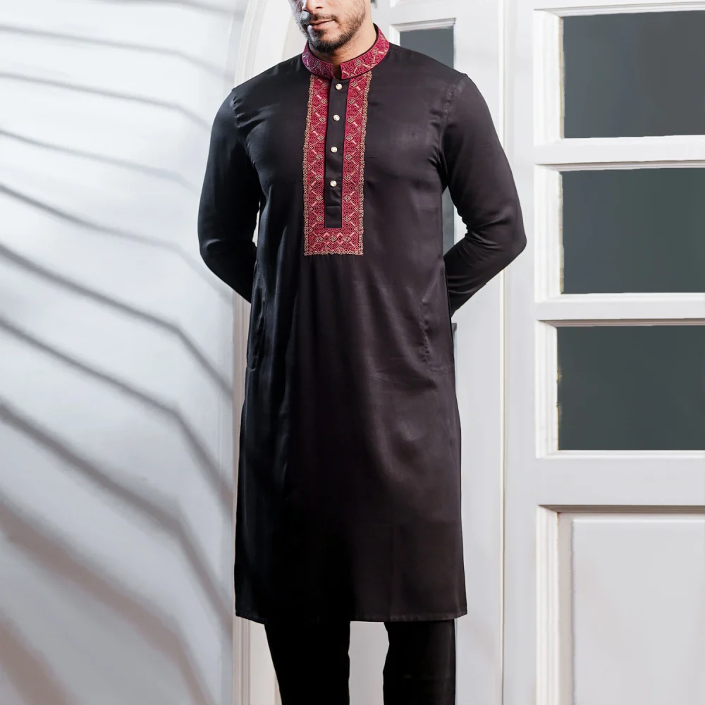 Black Kabli Set with Red Elegant Embroidery - Image 3