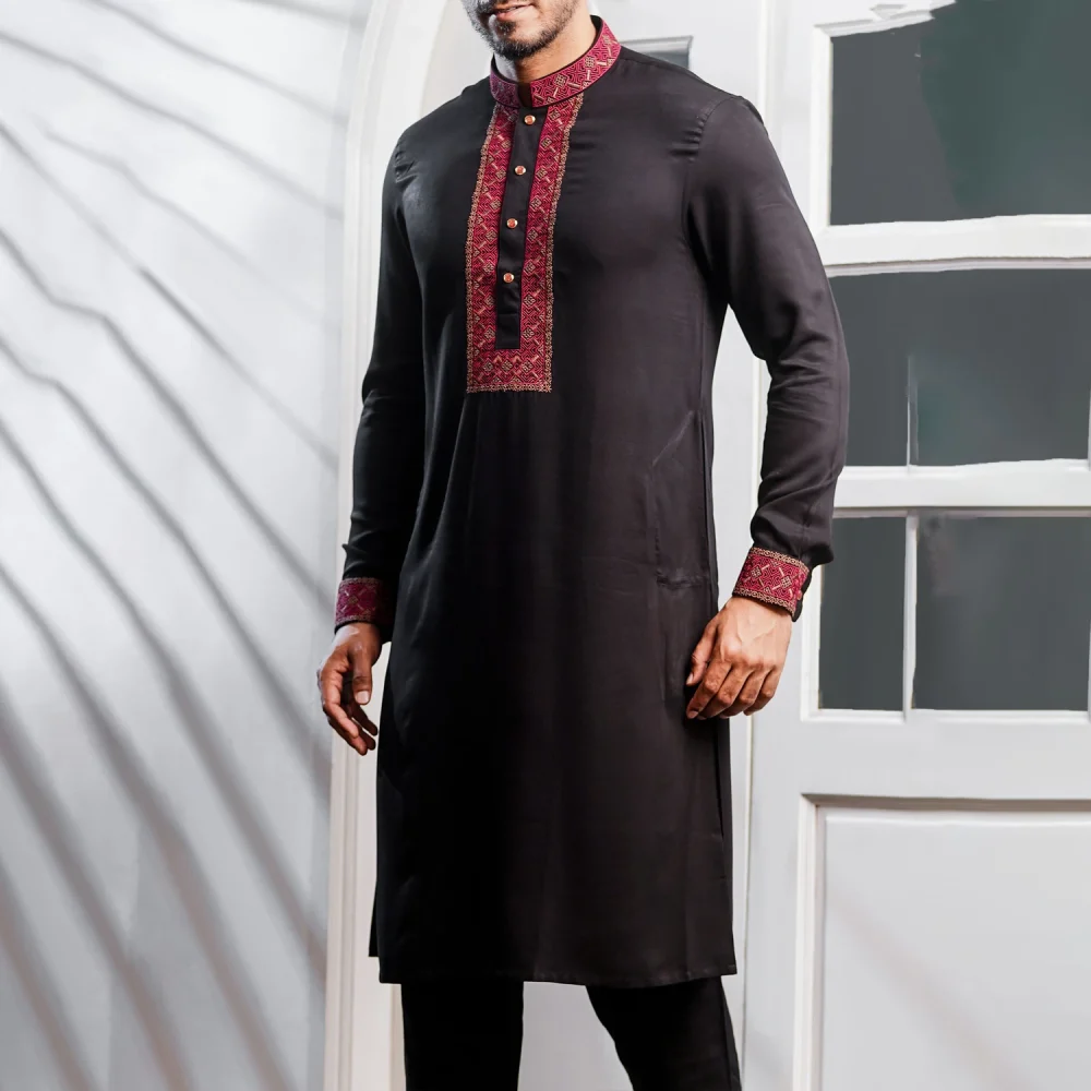 Black Kabli Set with Red Elegant Embroidery