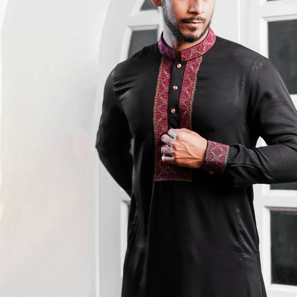 Black Kabli Set with Red Elegant Embroidery - Image 2