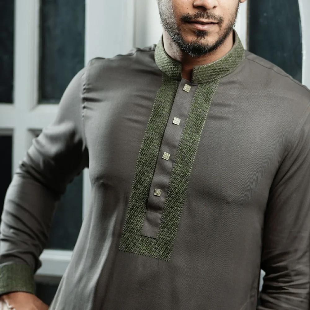 Midnight Green Kabli Set with Elegant Olive Embroidery - Image 2