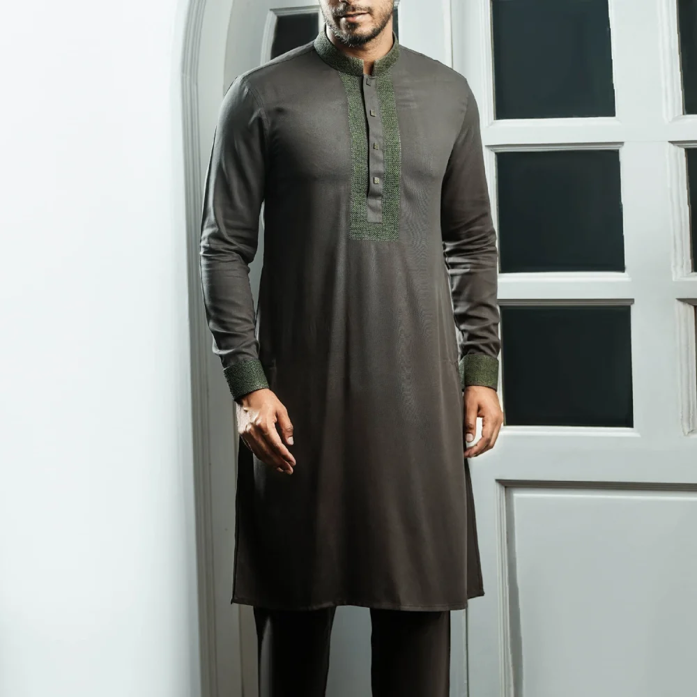 Midnight Green Kabli Set with Elegant Olive Embroidery