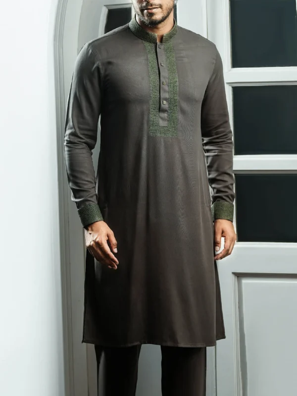 Midnight Green Kabli Set with Elegant Olive Embroidery - XS