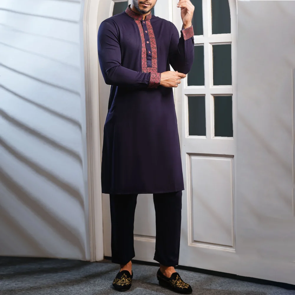 Purple Kabli Set with Red Elegant Embroidery - Image 3