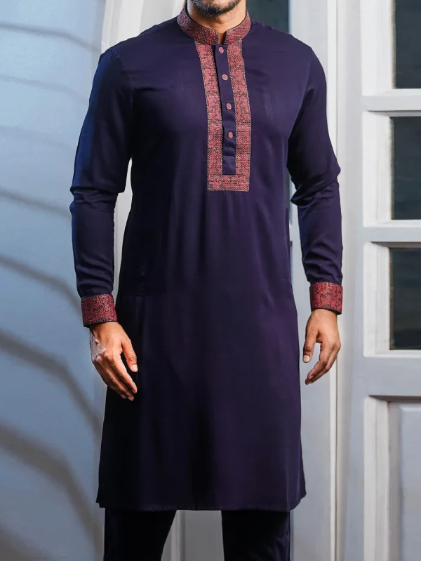 Purple Kabli Set with Red Elegant Embroidery - M