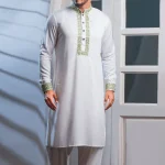 White Kabli Set with Green Elegant Embroidery