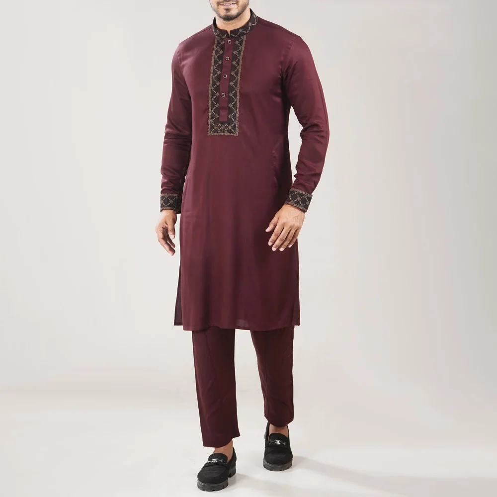 Maroon Kabli Set with Black Elegant Embroidery