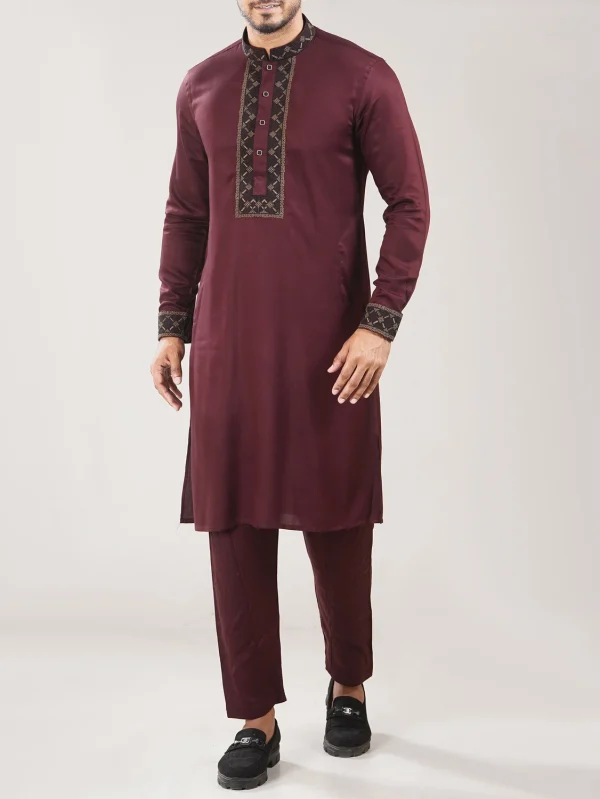 Maroon Kabli Set with Black Elegant Embroidery - S