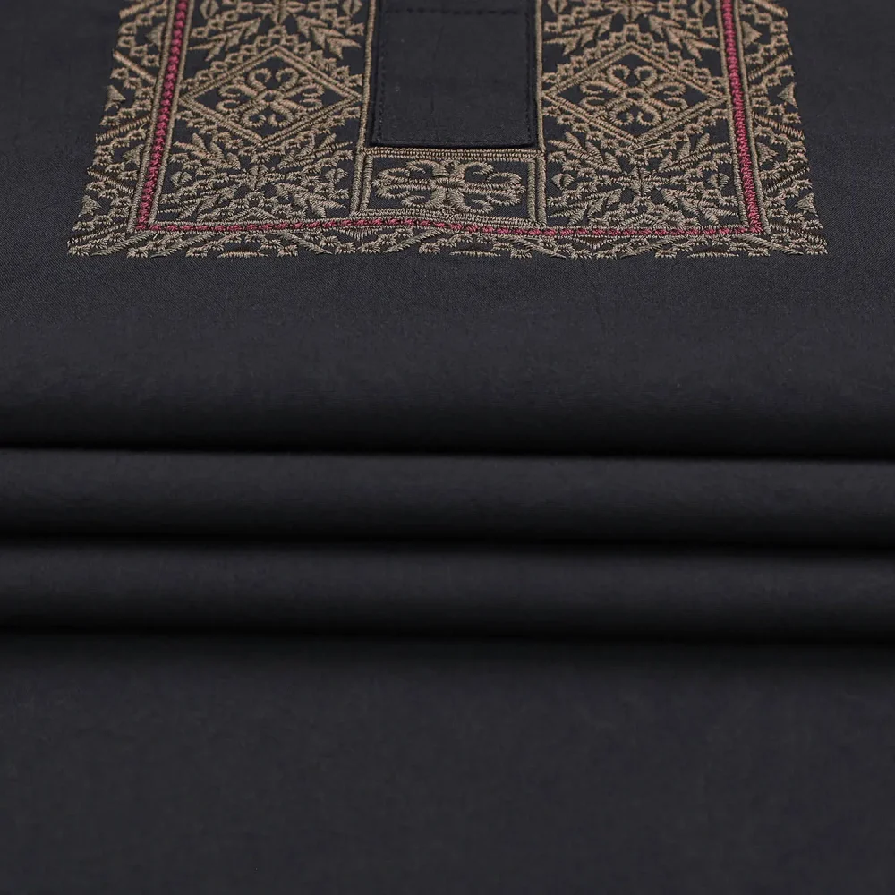 Black Textured Embroidered Panjabi - Image 3