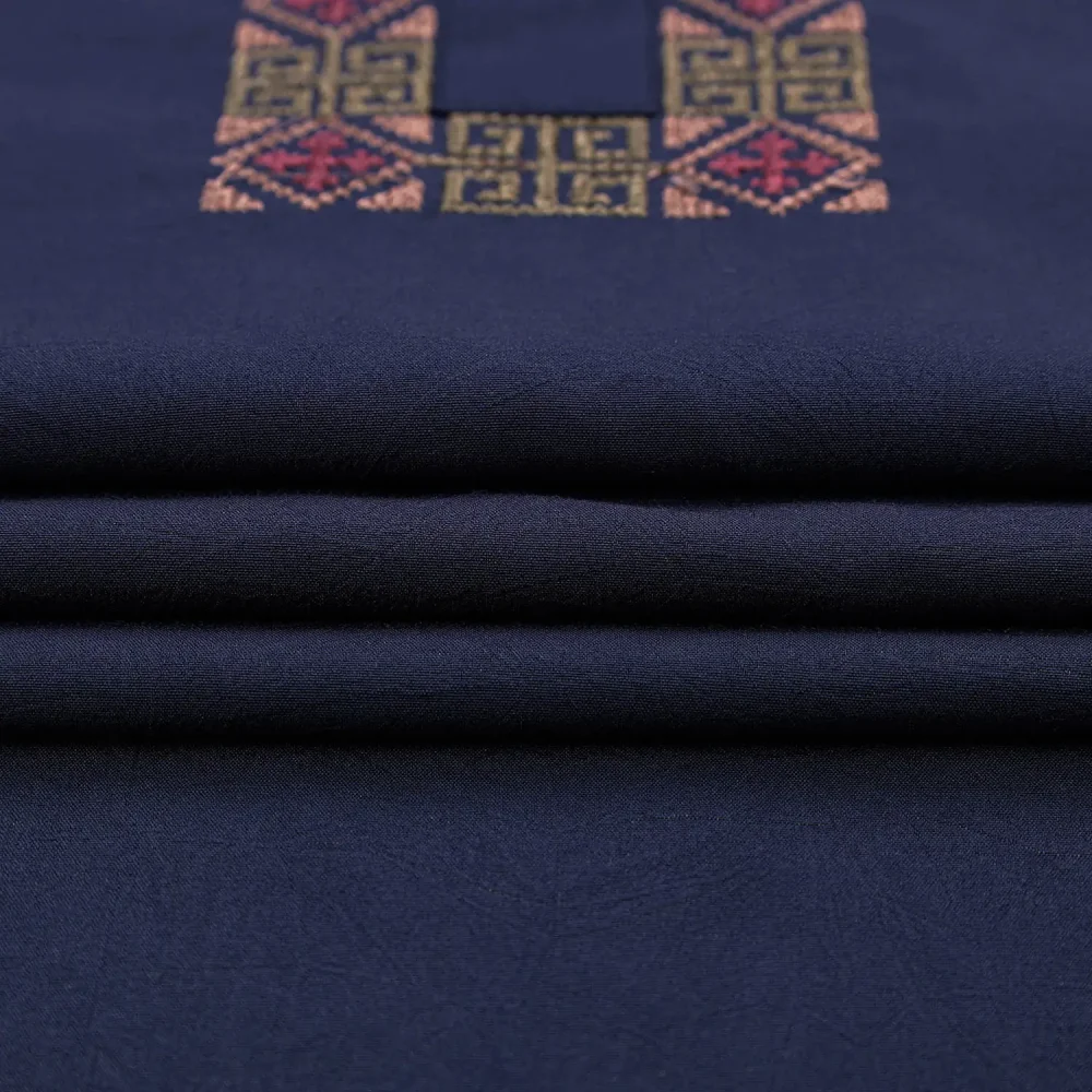 Nevy Blue Textured & Embroidered Panjabi