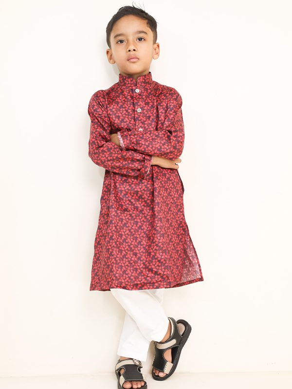 Scarlet Red Kids Panjabi - 3-4