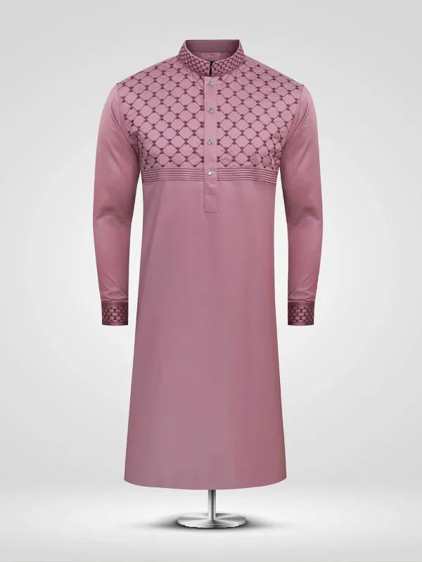 Salmon Pink Embroidered Plain Panjabi