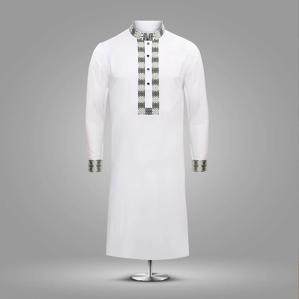 Pearl White Embroidered Plain Panjabi