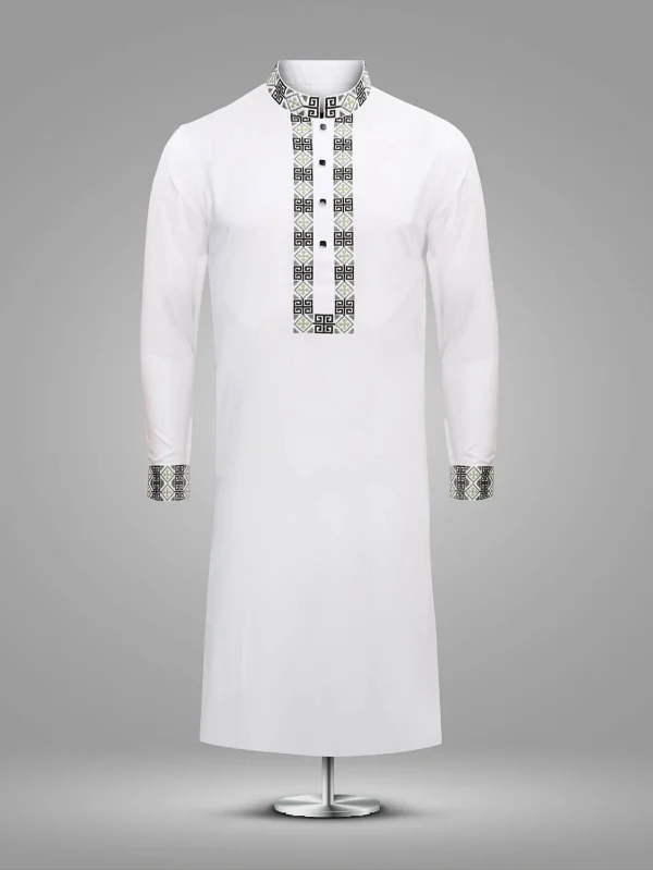 Pearl White Embroidered Plain Panjabi