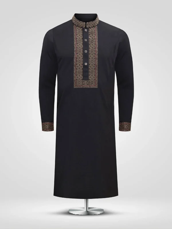 Black Textured & Embroidered Panjabi