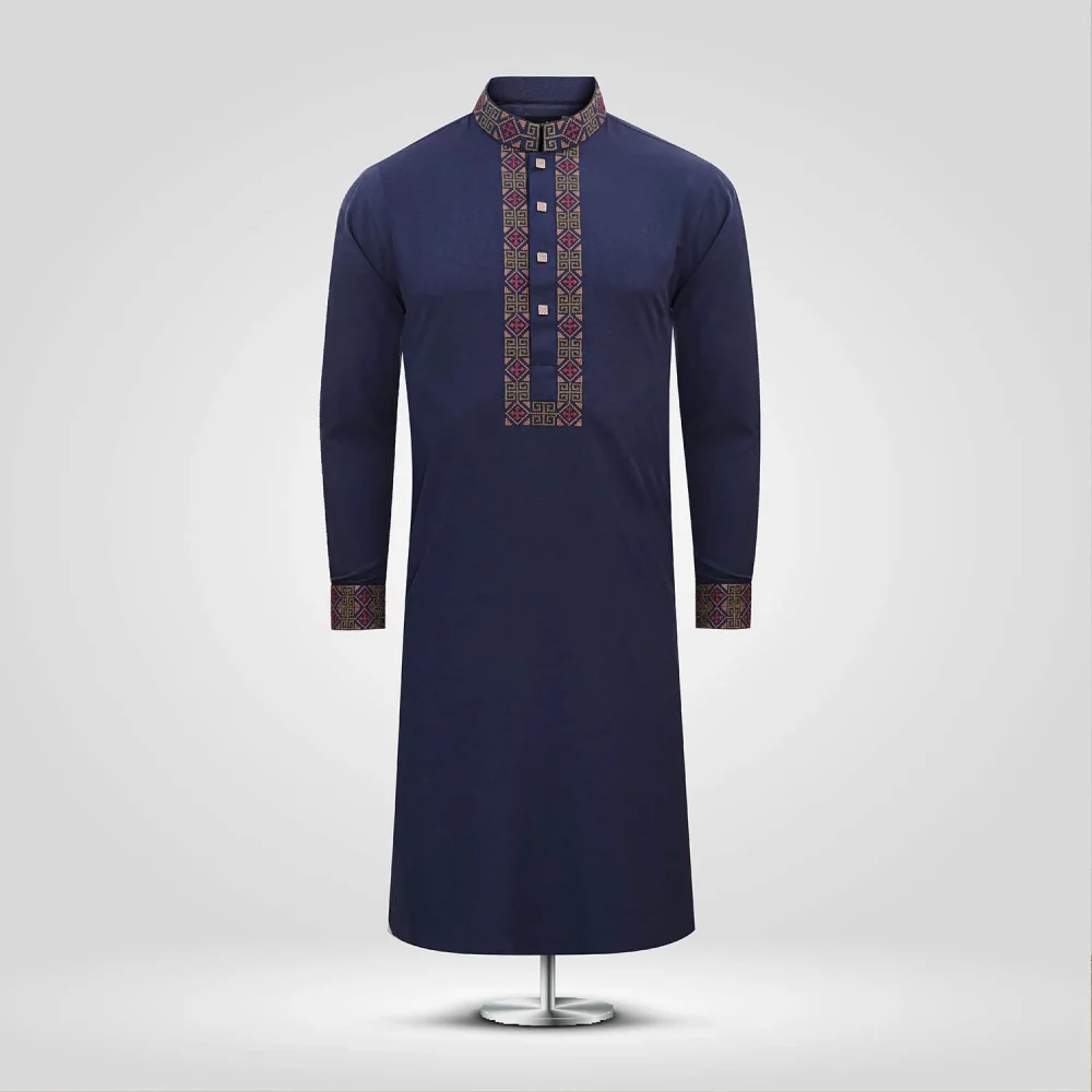 Nevy Blue Textured & Embroidered Panjabi