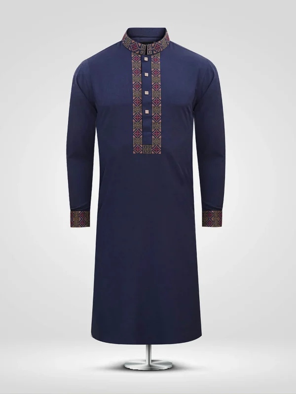 Nevy Blue Textured & Embroidered Panjabi