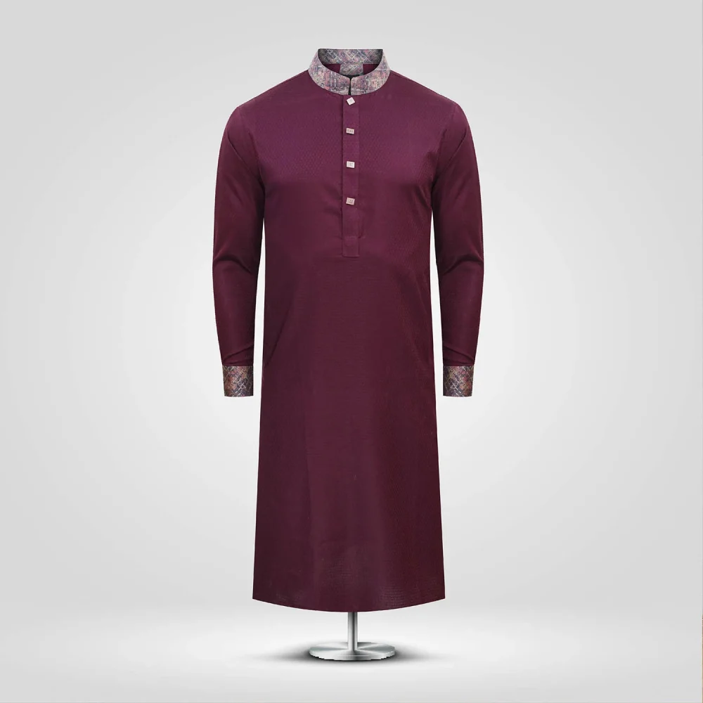 Maroon Textured Slim Fit Panjabi
