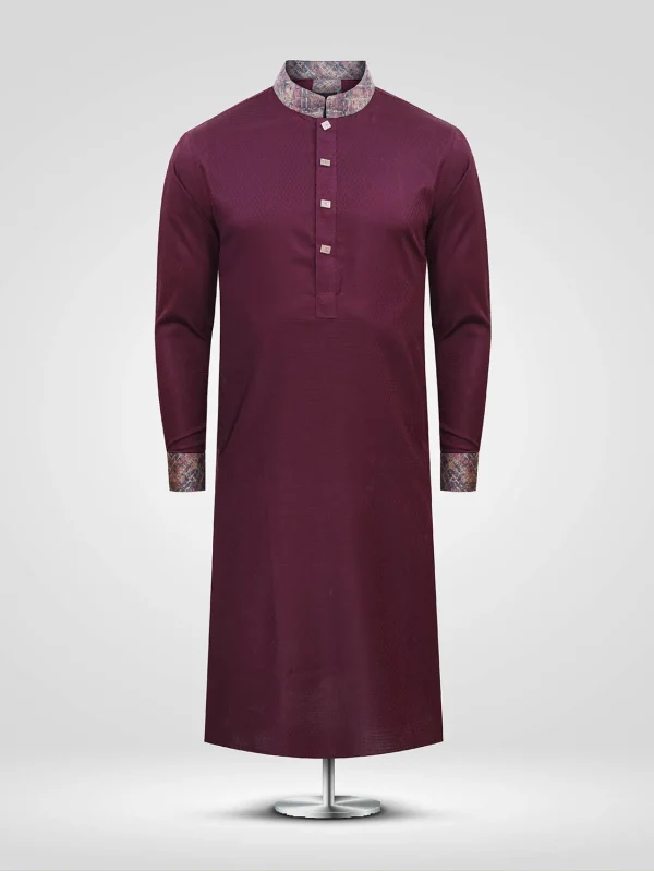 Maroon Textured Slim Fit Panjabi