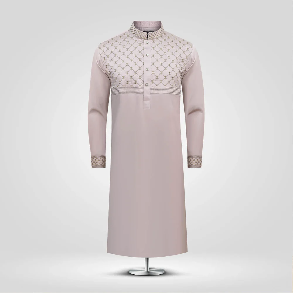 Rose Quartz Embroidered Plain Panjabi