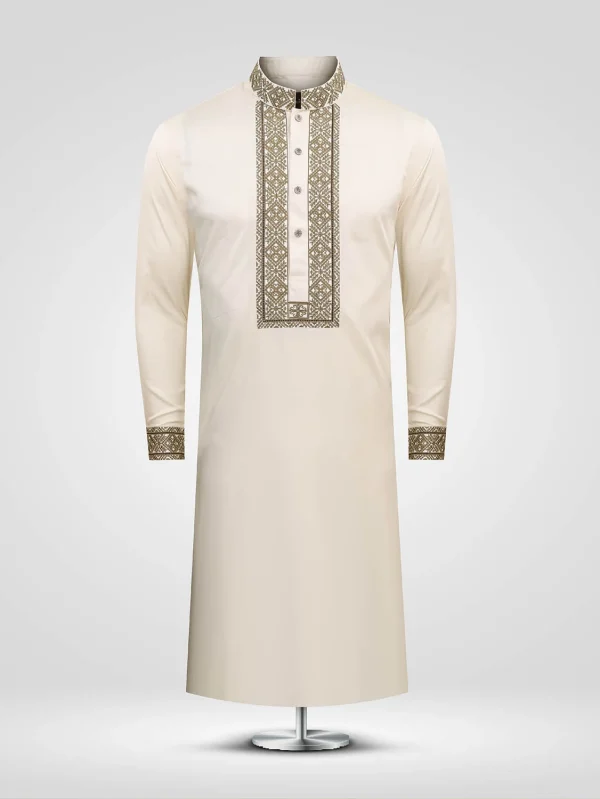 Ivory White Embroidered Plain Panjabi