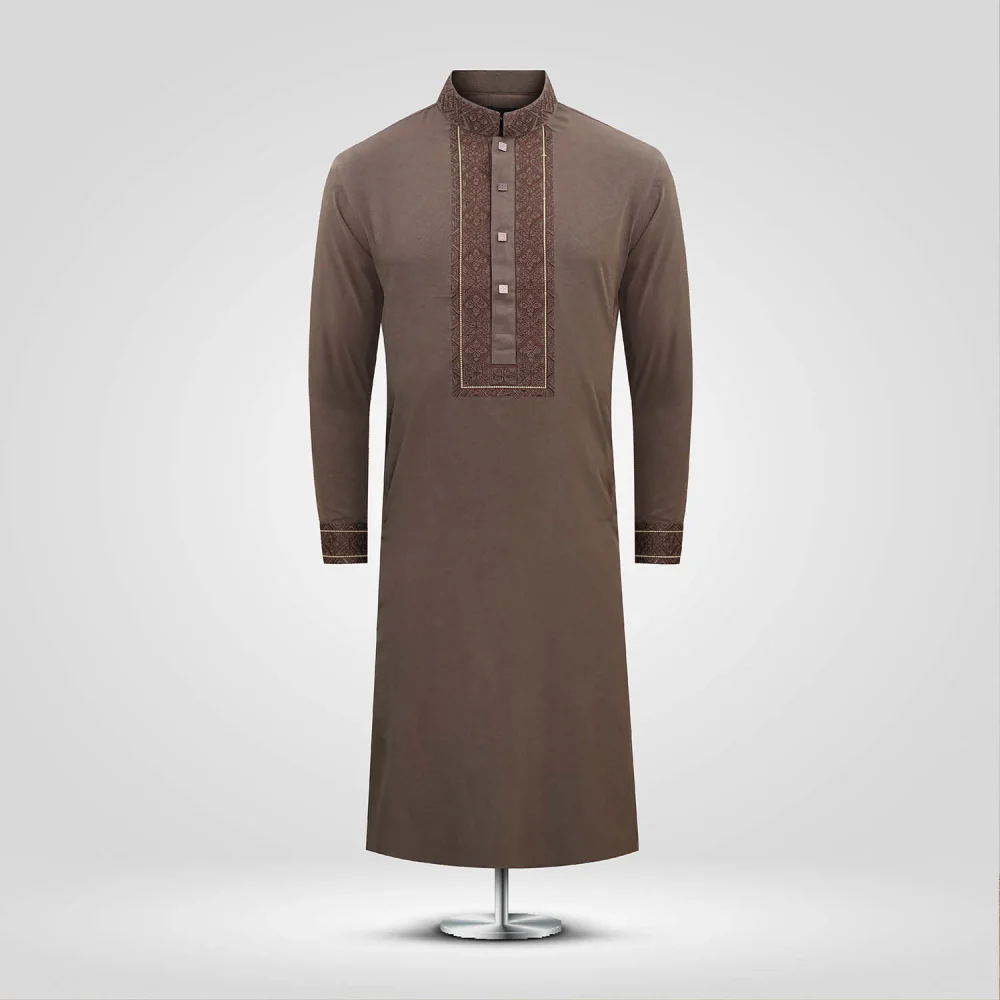 Chocolate Textured Embroidered Panjabi