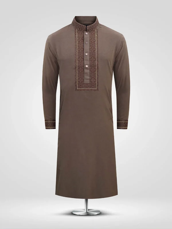 Chocolate Textured Embroidered Panjabi