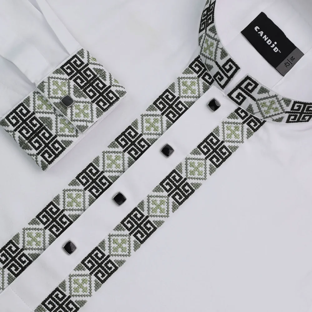 Pearl White Embroidered Plain Panjabi