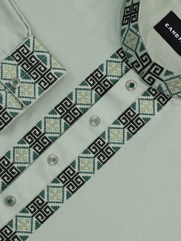 Tea Green Embroidered Panjabi