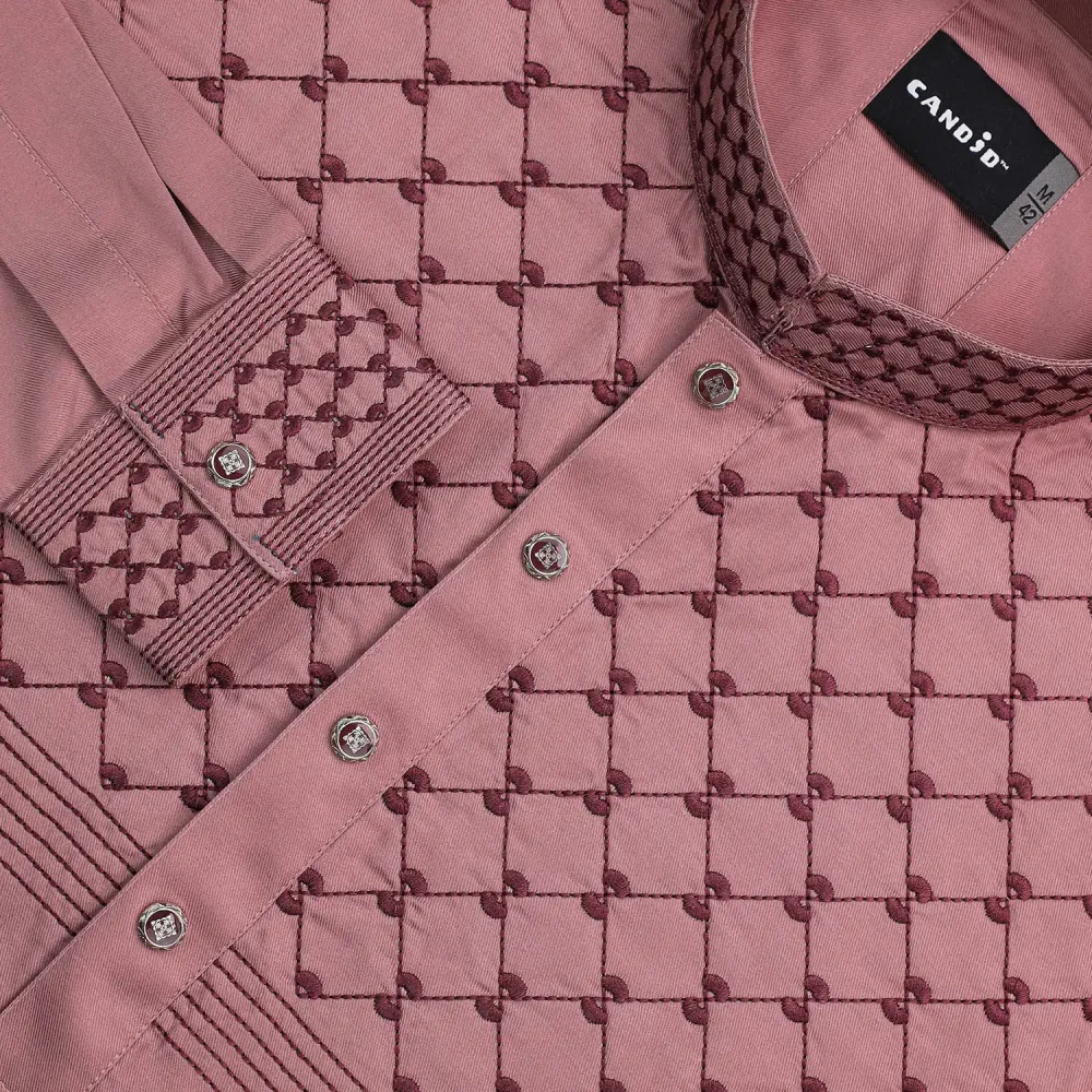 Salmon Pink Embroidered Plain Panjabi