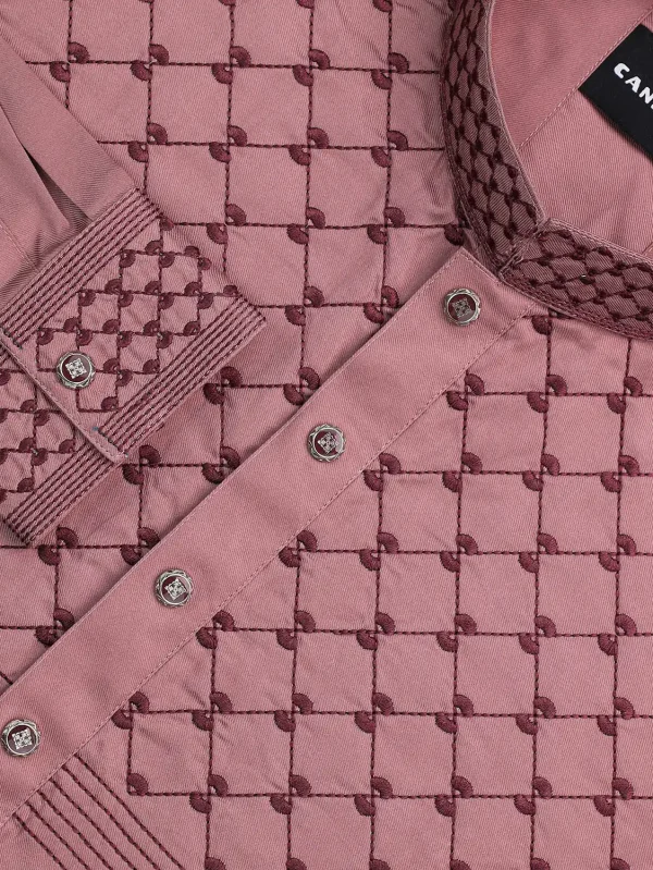 Salmon Pink Embroidered Plain Panjabi