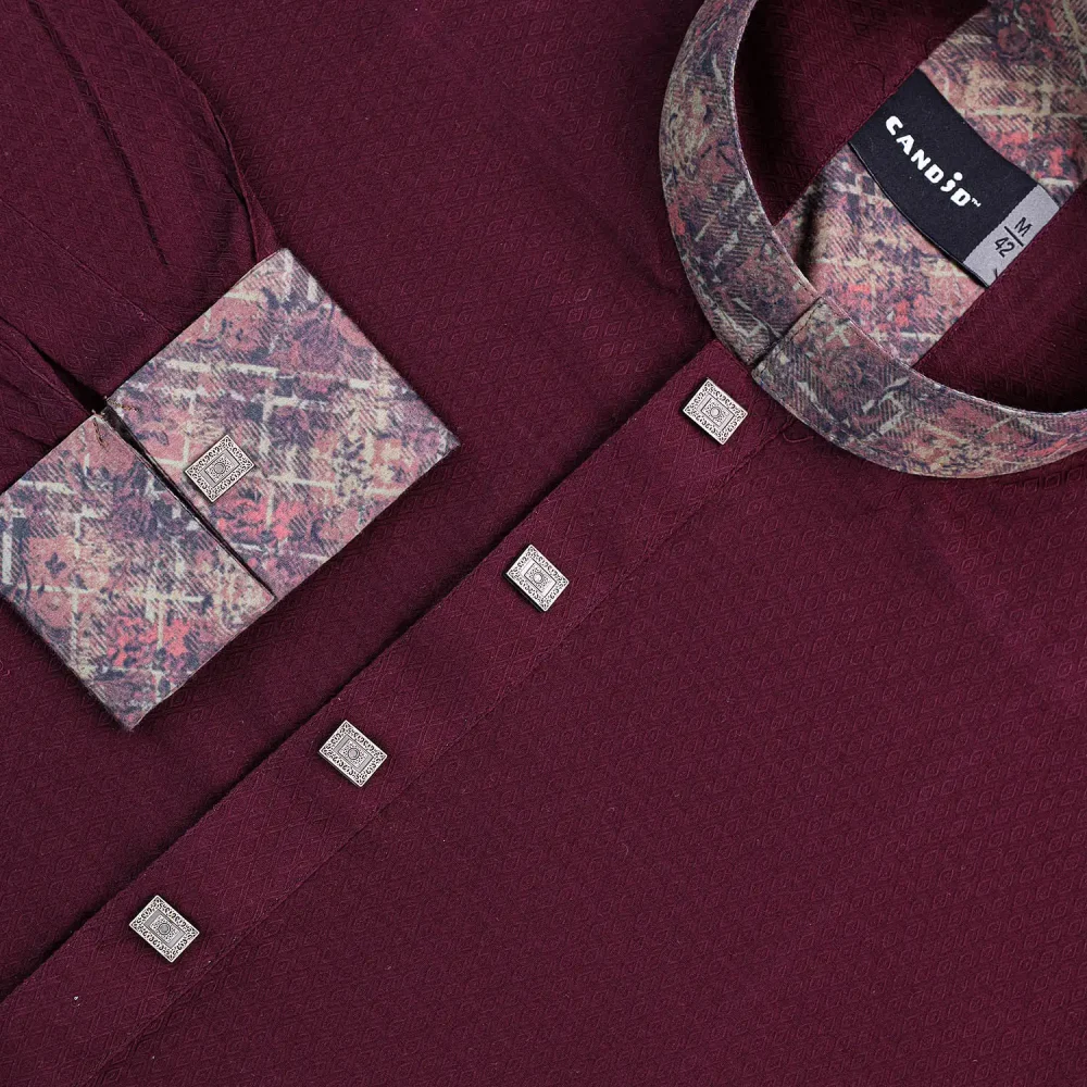 Maroon Textured Slim Fit Panjabi