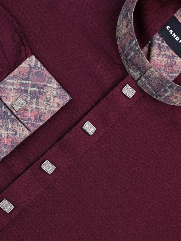 Maroon Textured Slim Fit Panjabi