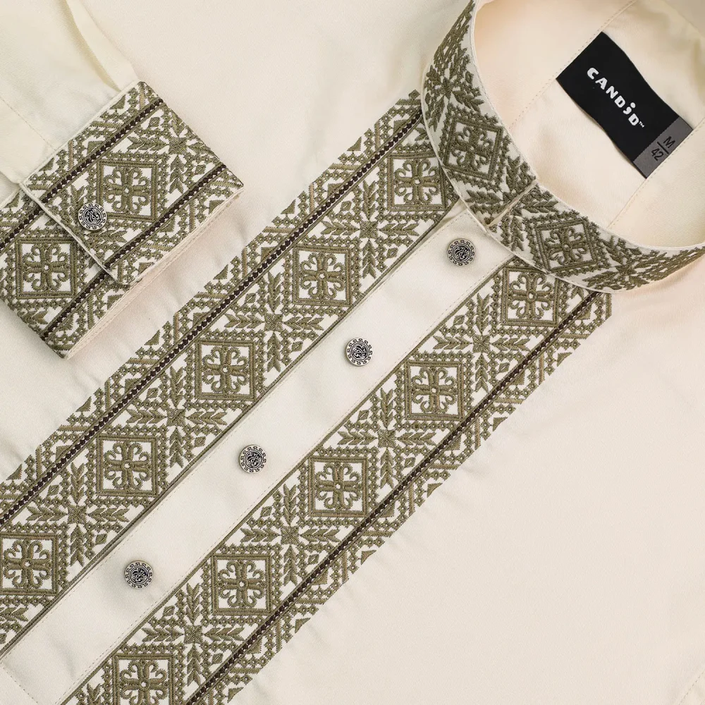 Ivory White Embroidered Plain Panjabi