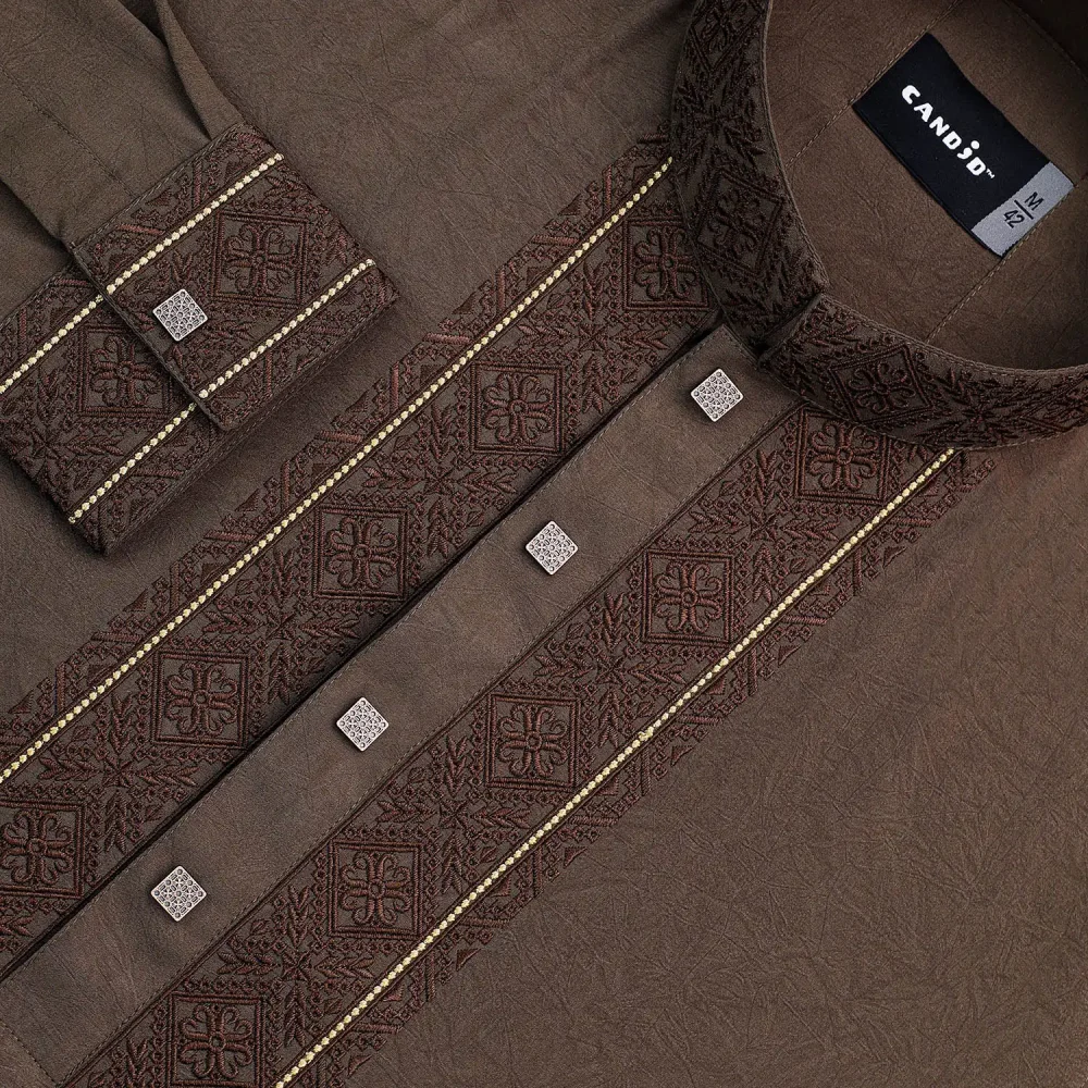 Chocolate Textured Embroidered Panjabi