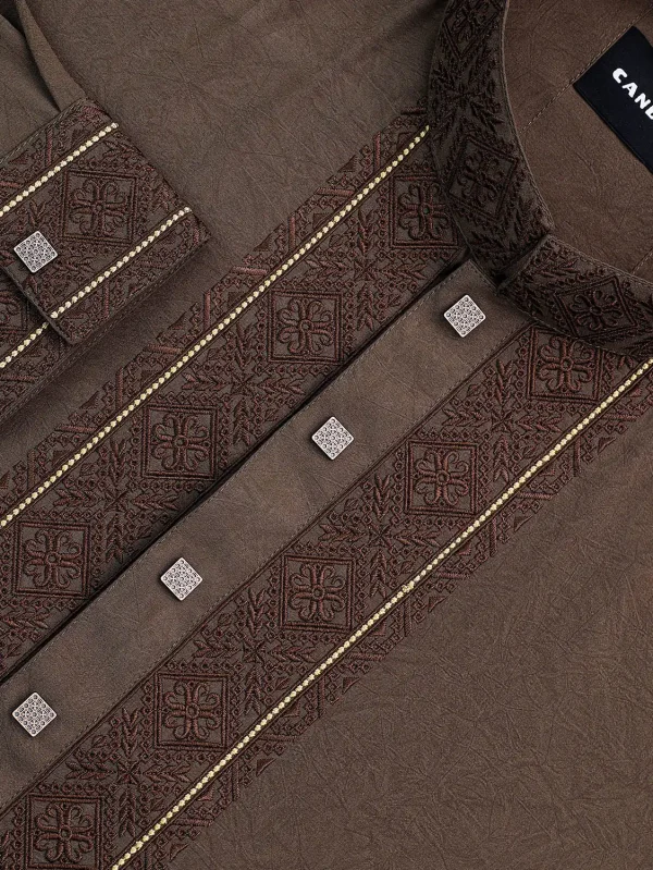 Chocolate Textured Embroidered Panjabi
