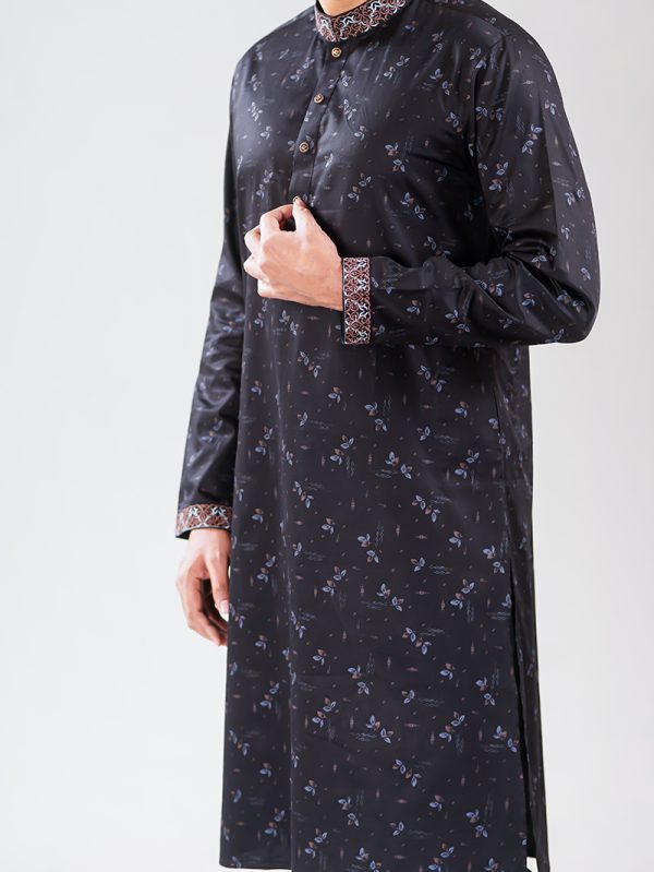 Luxury Black Print Panjabi - XL