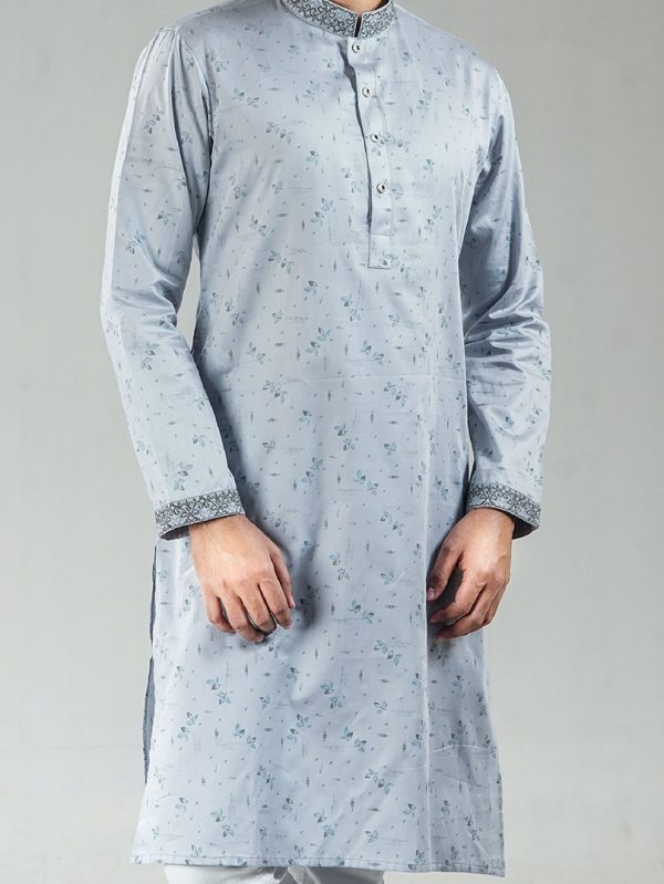 Sky Blue Print Panjabi - L